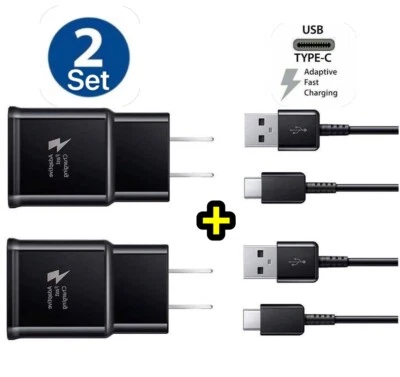 2-Set Fast Charge USB Wall Charger Type-C Cable For Samsung Galaxy  A30 A50 BLK - Image 1 of 2