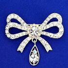 Bow Drop Brooch Made With Swarovski Crystal AB Clear Ribbon Pin Jewelry Gift