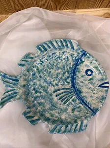 Vintage Fish Dish Handpainted Artist Signed 1966 Blue 10.5”x12” Ceramic Tropical - Picture 1 of 9