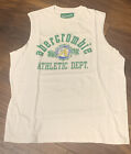 Abercrobie Sleeveless Shirt White With Green Logo Graphics 100% Cotton Boys L