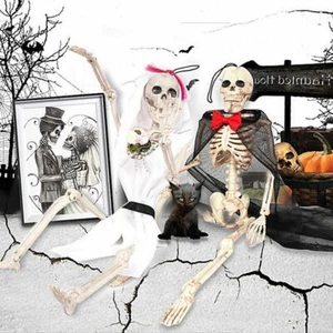 40*10cm Poseable Full Life Size Human Skeleton Prop Halloween Party Decoration - Picture 1 of 11