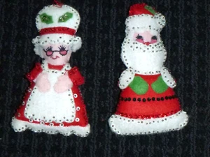 Adornos de Navidad de fieltro y lentejuelas de Santa y señora Claus de colección - Imagen 1 de 5