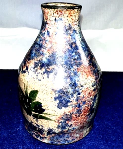 Handmade Studio Pottery Vase by Malone Signed ’93 Floral Earth Tone Glaze Decor - Picture 1 of 12