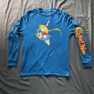 Sailor Moon Anime blaues Langarm-T-Shirt Erwachsene Größe Medium 21 x 24 ohne Etikett - Bild 1 von 3