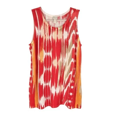 Chicos Knit Tank Blouse Size 2 Coral Ikat Sleeveless Sweater Womens Large - Image 1 of 4