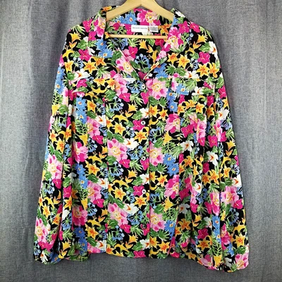Blusa floral para mujer Jaclyn Smith 3X fluida negra rosa amarilla mangas largas Foto 1 de 4