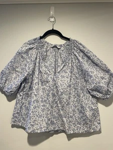 & Other Stories Paris Atelier Puff Sleeve Blue Floral Top  Shirt Size 8 L Flowy - Picture 1 of 10