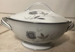 Zuccheriera anni 60 porcellana Noritake rosa nera con manico ricoperto di rosa platino - Foto 1 di 9