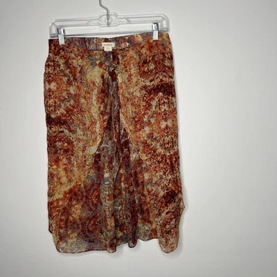 Falda midi de seda Sundance para mujer pequeña oxidada estampado abstracto corbata forrada frontal boho Foto 1 de 4