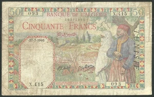 1940 France 50 Francs World Banknote Pick #12A VF Condition #093 X.415 - Picture 1 of 2