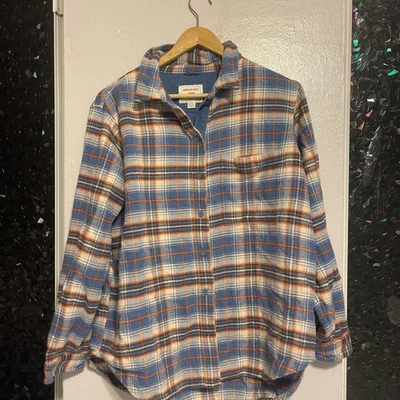 Camisa de franela a cuadros azul naranja de American Eagle Outfitters para hombre manga abotonada Foto 1 de 4