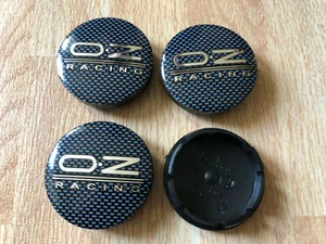 4 PCS OZ Wheel Centre Cap Alloy Hub Center Caps 56mm Black/Silver Carbon Fibre - Picture 1 of 2