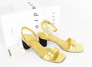 SANDRO Lauren Shoes Womens EU 38 / UK 5 Leather Heels Sandals Strap Gold - Picture 1 of 8
