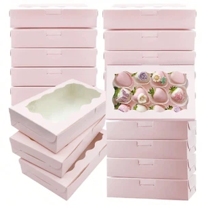 10Pcs Cookie Boxes Pastry With Clear Window 7 X 4.3x 1.5 Inch Kraft Bakery Treat - Picture 1 of 7