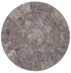 Patchwork Ø: 155 cm Handgeknüpfter Perserteppich-Orient,Rund,Vintage,Rug,Grau - Picture 1 of 11
