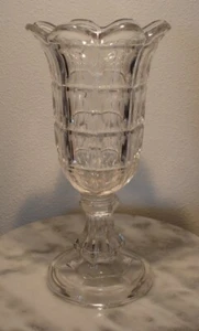 Sandwich Flint Glass Clear Colorless Four Printie Block Footed Celery Vase - Picture 1 of 1