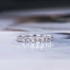 1.3ct Simulated Diamond Wedding Band Stackable Half Eternity White Gold Plated - Picture 1 of 11