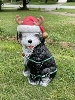 Christmas Santa Sheep Dog with Antlers colored LED lights Blow Mold Untested - Image 1 of 4