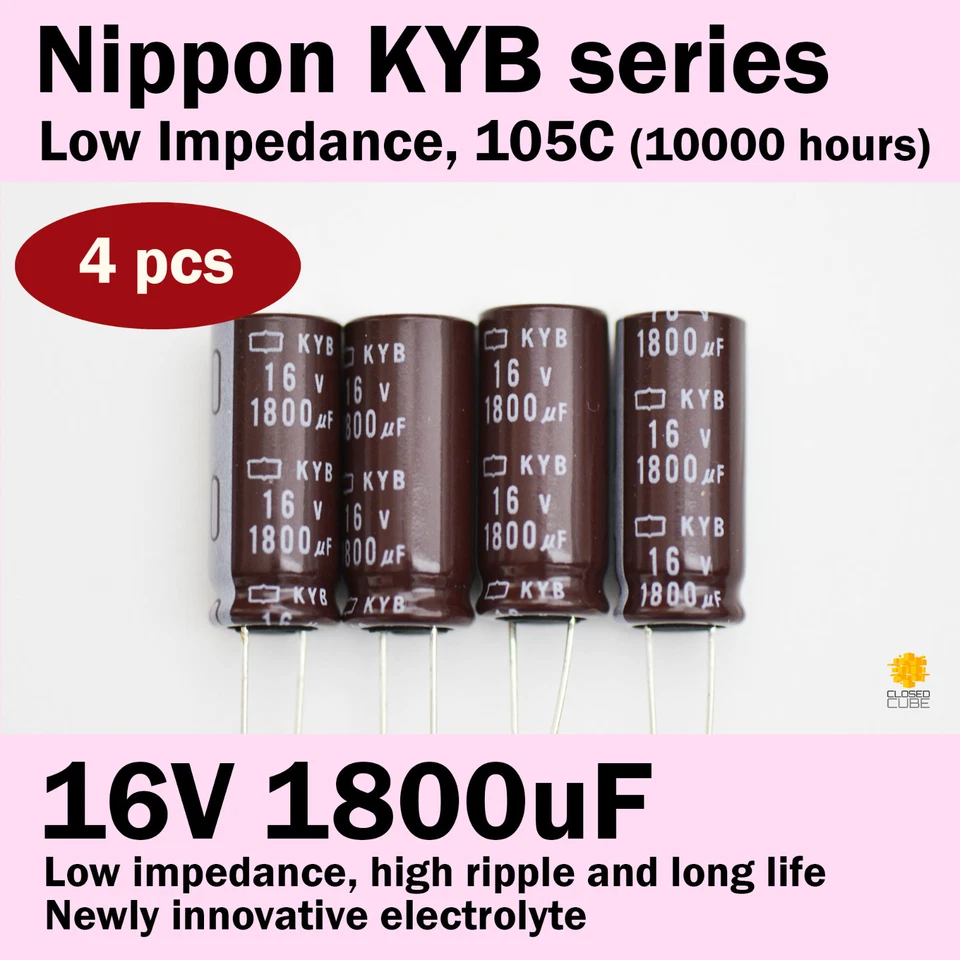 NIPPON CHEMI-CON 4pcs Nippon KYB 16V 1800uF Low Impedance 105C (10,000 hours) Power Capacitors