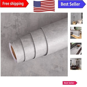 Durable Peel and Stick Gray Concrete Wallpaper - Removable Vinyl Contact Paper - Picture 1 of 10