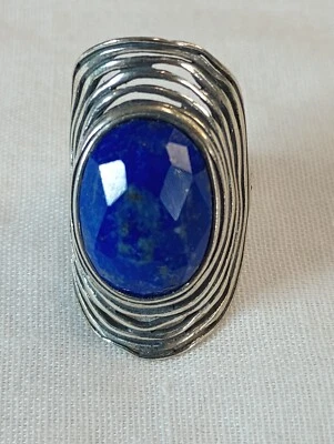 Conjunto de bisel de plata esterlina 925 ovalado facetado O Paz Israel lapislázuli anillo talla 8 Foto 1 de 4
