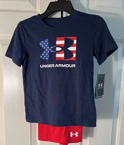 NEW NWT Under Armour Board Shorts T Shirt American Flag Freedom Set Kids Size 6 - Picture 1 of 7