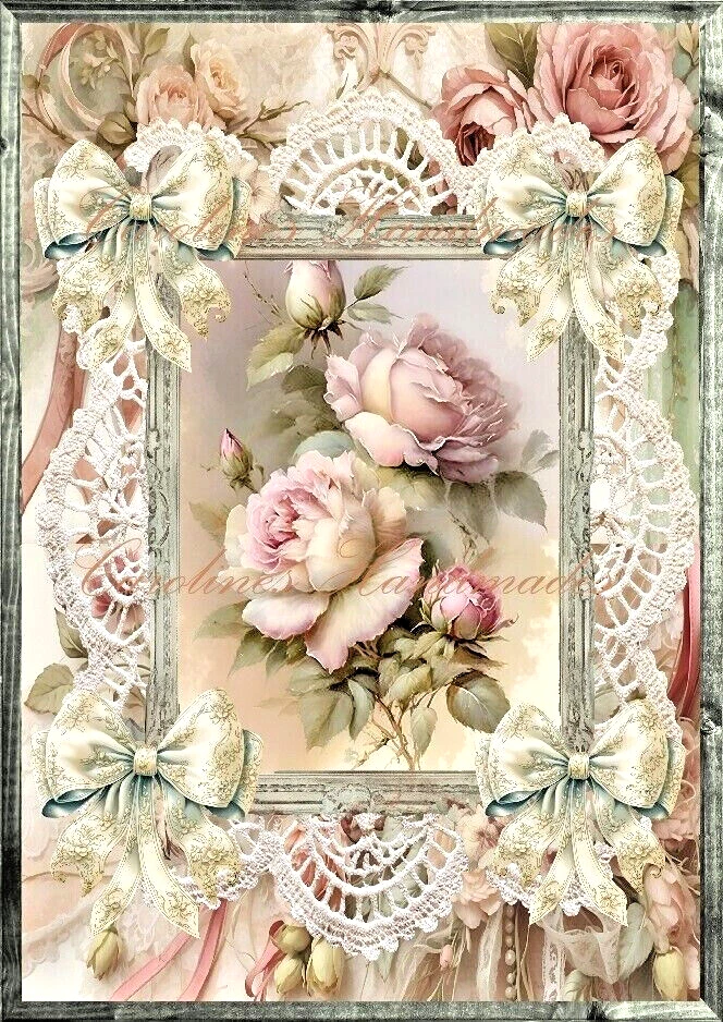 Vintage Shabby Chic Pink Roses Designer Cotton Fabric Quilt Block Multi-size - Image 1 of 1
