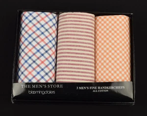 THE MENS STORE 3 Pack Cotton STRIPE TATTERSALL PLAID Handkerchiefs NIB - Picture 1 of 1