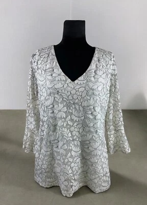 Blusa Elle Feminina XXL Marfim Renda Floral Manga Sino Carreira Top - Imagem 1 de 4