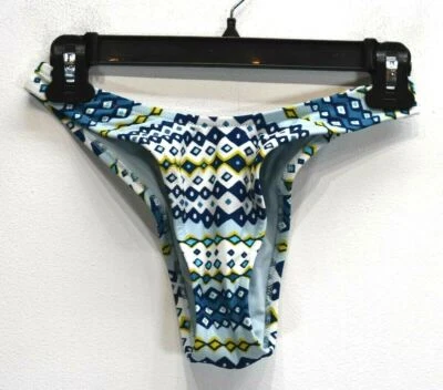 Aerie Womens Blue Geometric Print High Cut Cheeky Stretch Bikini Brief Panty S - Image 1 of 4