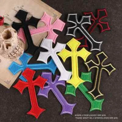 5pcs Gothic Cross Embroidered Iron on Patches  Chrome Heart Cross Religious - Image 1 of 4