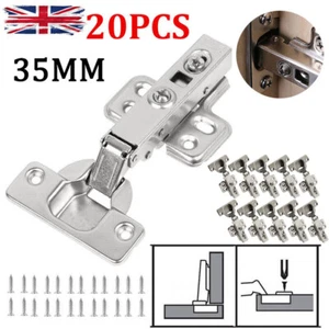 20x Soft Close Kitchen Cupboard Cabinet Door Hinges Slow Shut Full overlay 35mm - Picture 1 of 16