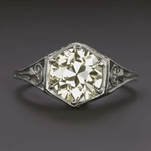 2ct ART DECO DIAMOND ENGAGEMENT RING OLD EUROPEAN CUT PLATINUM VINTAGE FILIGREE - Picture 1 of 1