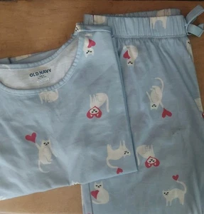 Girls Size XL 14-16 Cat Printed Old Navy Pajamas, Pants And Crop Top - Picture 1 of 11