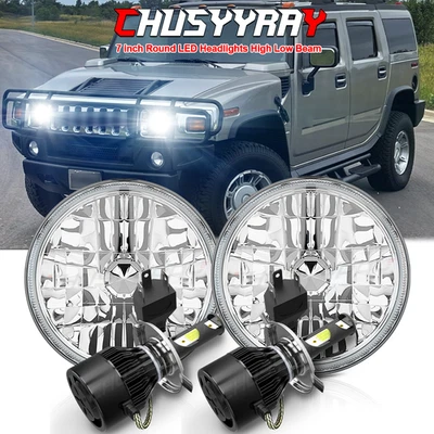 For Hummer H2 2003-2009 Pair DOT 7 inch Round LED Headlights DRL High Low Beam - Image 1 of 4