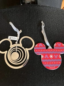 Disney Mickey Icon Silver Metal Spinner Christmas Ornament Plus Pink Pixie NEW - Picture 1 of 6