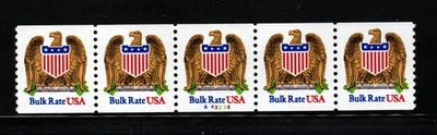 Stamp USA 10¢ Bulk Rate Eagle/Shield Plate #43326 Coil Strip of 5 stamps SC#2602 - Image 1 of 2
