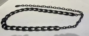 Silver Tone Black Enamel Rectangle Linked Belt With Extender Chain 50" - Picture 1 of 11