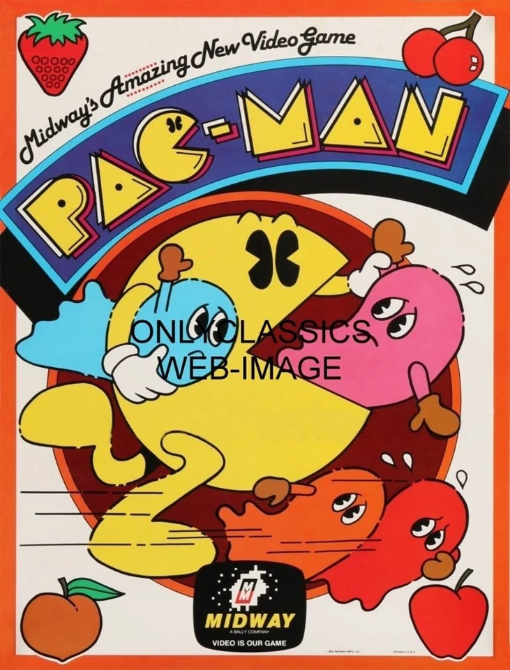 Póster 1980 Pac-Man 12x16 icónico videojuego de colección de cultura pop de Midway Namco Foto 1 de 1