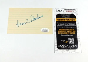 Tarjeta índice firmada por Horace Stoneham 3 x 5 propietario de los Gigantes de béisbol JSA automática - Imagen 1 de 2