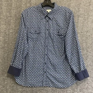 Talbots Top Women LP Large Petite Blue Roll Tab Contrast Flip Cuff Button Shirt - Picture 1 of 10