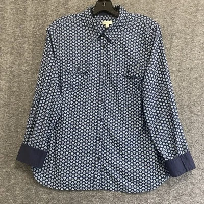 Talbots Top Women LP Large Petite Blue Roll Tab Contrast Flip Cuff Button Shirt - Image 1 of 4