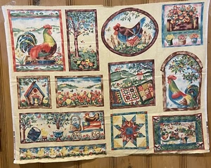 NOS Spring Roosters Chicks Sew Fabric Panel 45"x35" Farm Chickens Quilts Easter - Picture 1 of 24