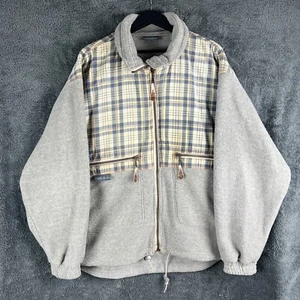 Vintage GUL Full Zip Fleece Sweater Grey Check Flannel Mens Medium Surfwear 90s - Picture 1 of 15