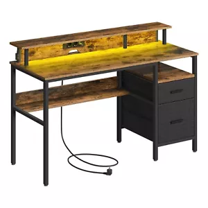 Schreibtisch mit Schubladen Computertisch mit LED-Beleuchtung 2 USB-Anschlüsse - Bild 1 von 15