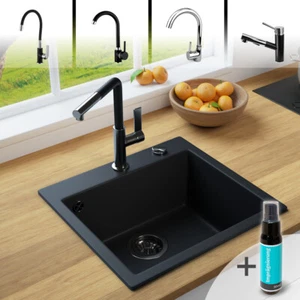 Fregadero de granito negro puro LINDBERGH® "COL44" fregadero empotrado fregadero de cocina fregadero - Imagen 1 de 35