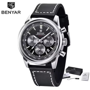 Montre BENYAR Homme Luxe Etanche Lumineuse Chronographe Quartz Bracelet Cuir - Picture 1 of 5