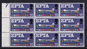 GB 1967 EFTA 1/6d Bloque de 9 con cinta rota en R11/3 como Scan MNH - Imagen 1 de 3