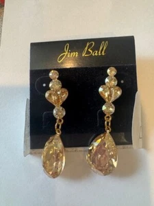 Orecchini Jim Ball cristallo oro nuovi senza etichette traforati 1 7/8 pollici - Foto 1 di 1
