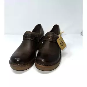Born F13222 Womens Brown Leather Closed Toe Slip-On Block Heel Clog Shoes Size 9 - Picture 1 of 9